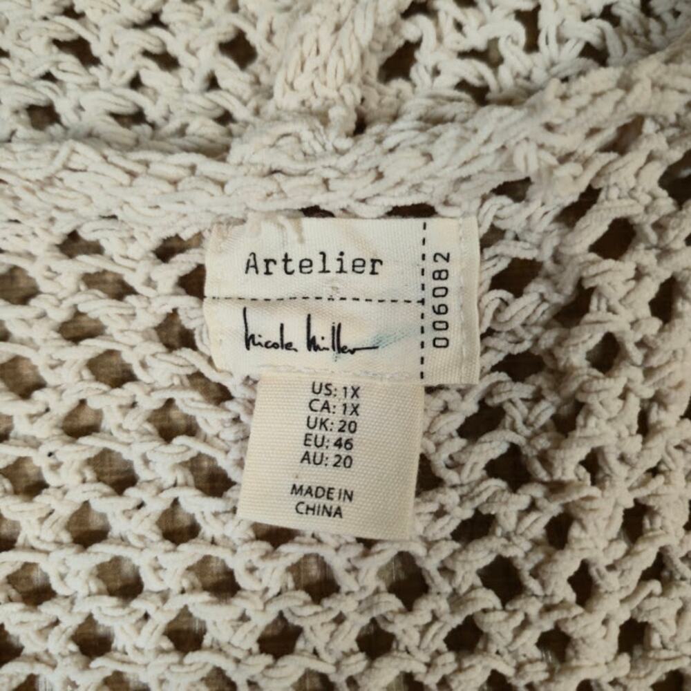 Artelier Nicole Miller Hooded Open Knit Cardigan Size 1X Cream Bohemian Coastal - Picture 3 of 6